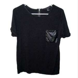 Women's Faux Leather Pocket T-Shirt